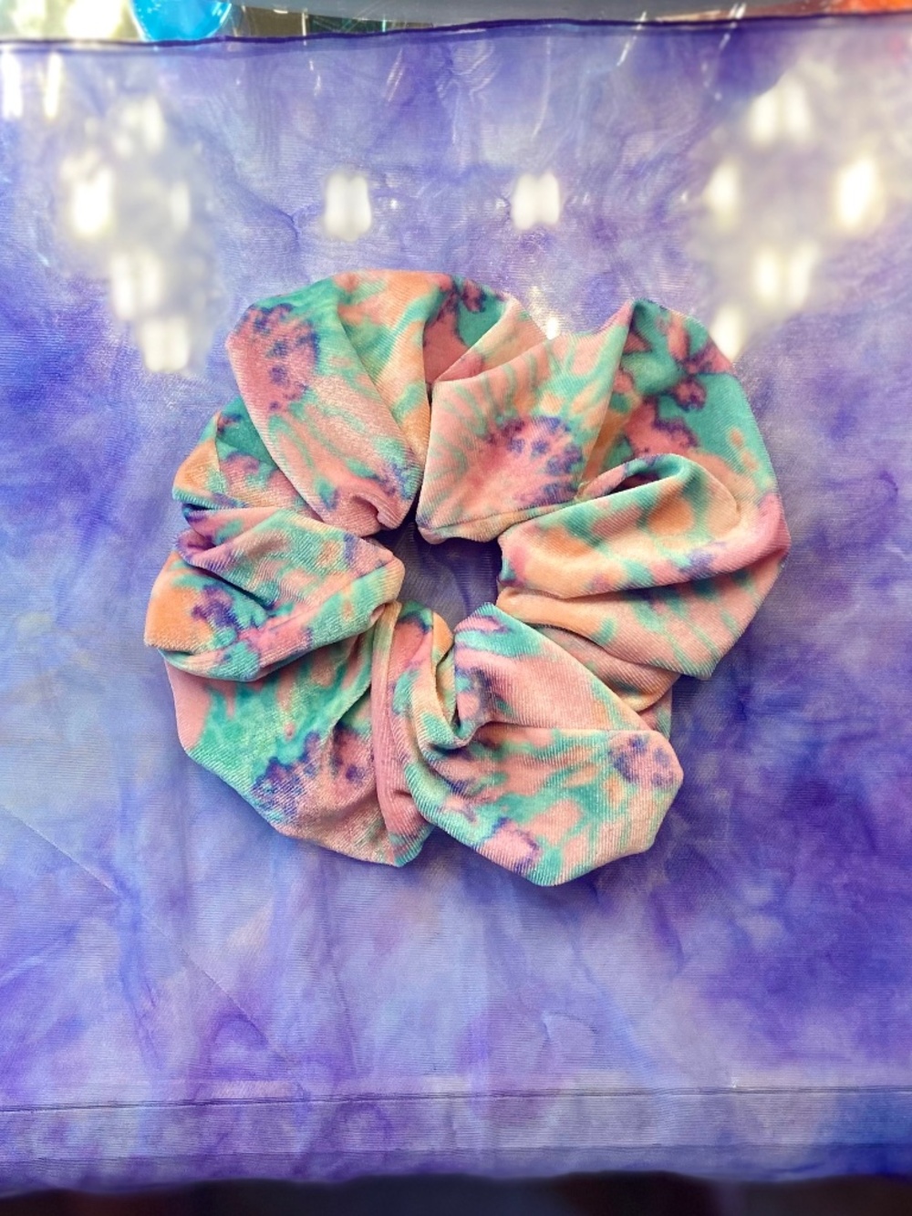 Jumbo Terrycloth Tie-Dye Scrunchie Blue/Pink Oversized Women’s Hair Accessory